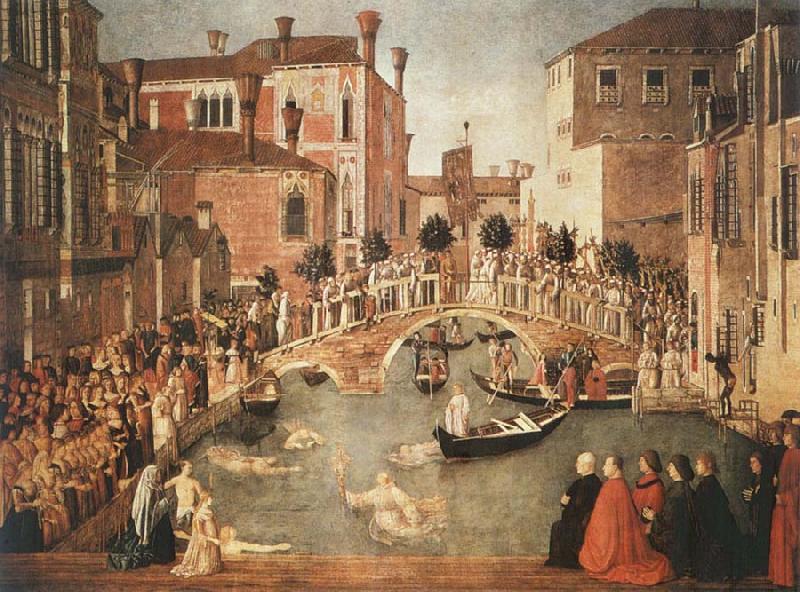 Gentile Bellini Miracle of the Cross on San Lorenzo Brdge,late 1500 oil painting picture